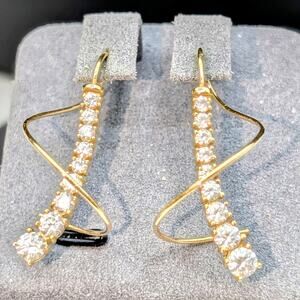 VTG 1-3/4 Carats Graduating Cubic Zirconia Earspirals 14K Yellow Gold Earrings